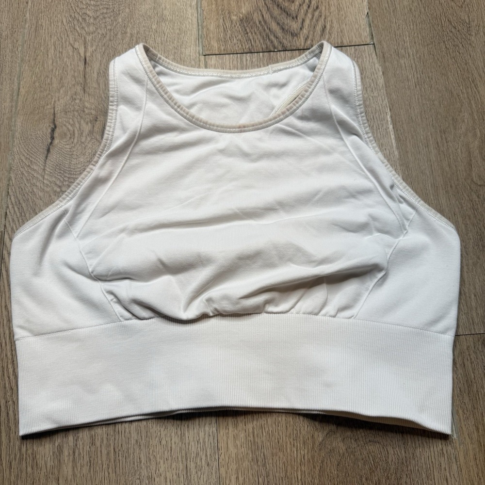 Lululemon Ebb To Train Bra Women's 10 White Racerback Yoga Athletic Crop READ
